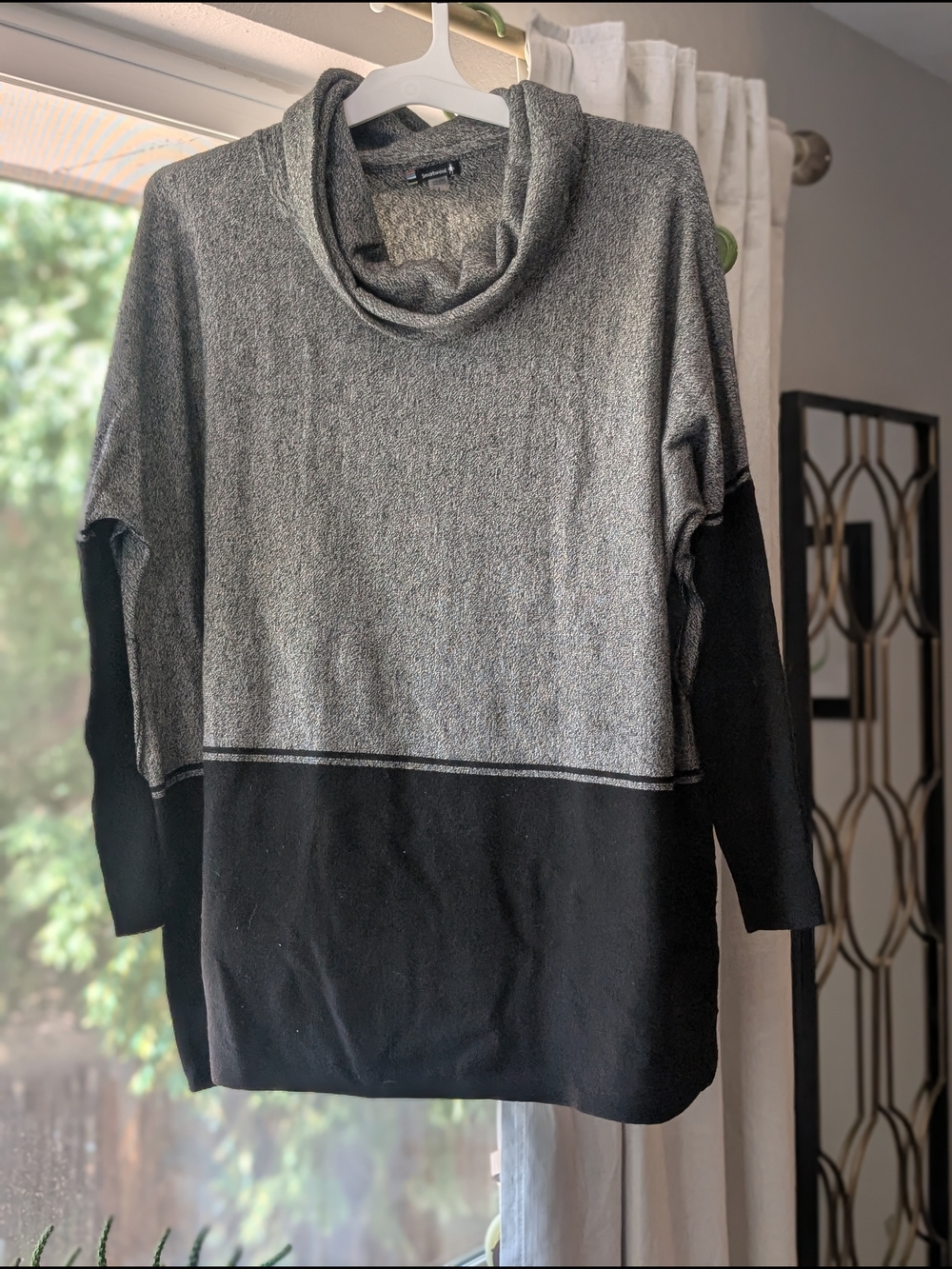 Gray and Black Colorblock Cowl Neck Women's Sweater